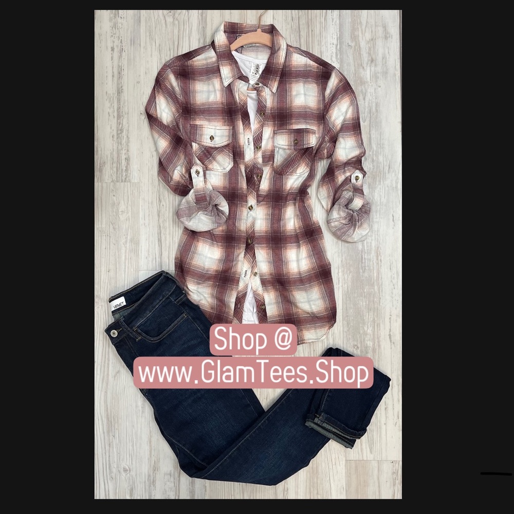 Burgundy Flannel Print Button Down Shirt - Picture 3 of 3